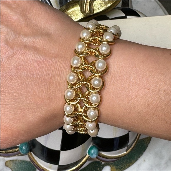 VINTAGE NAPIER PAT faux pearl double rolo bracelet - Picture 6 of 7